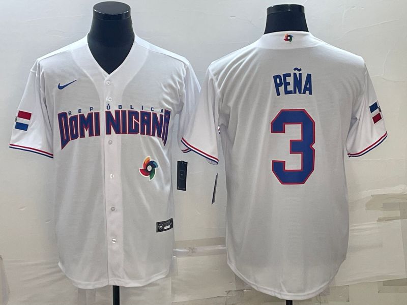 Men 2025 World Cup Dominican #3 Pena White Nike MLB Jersey style 1